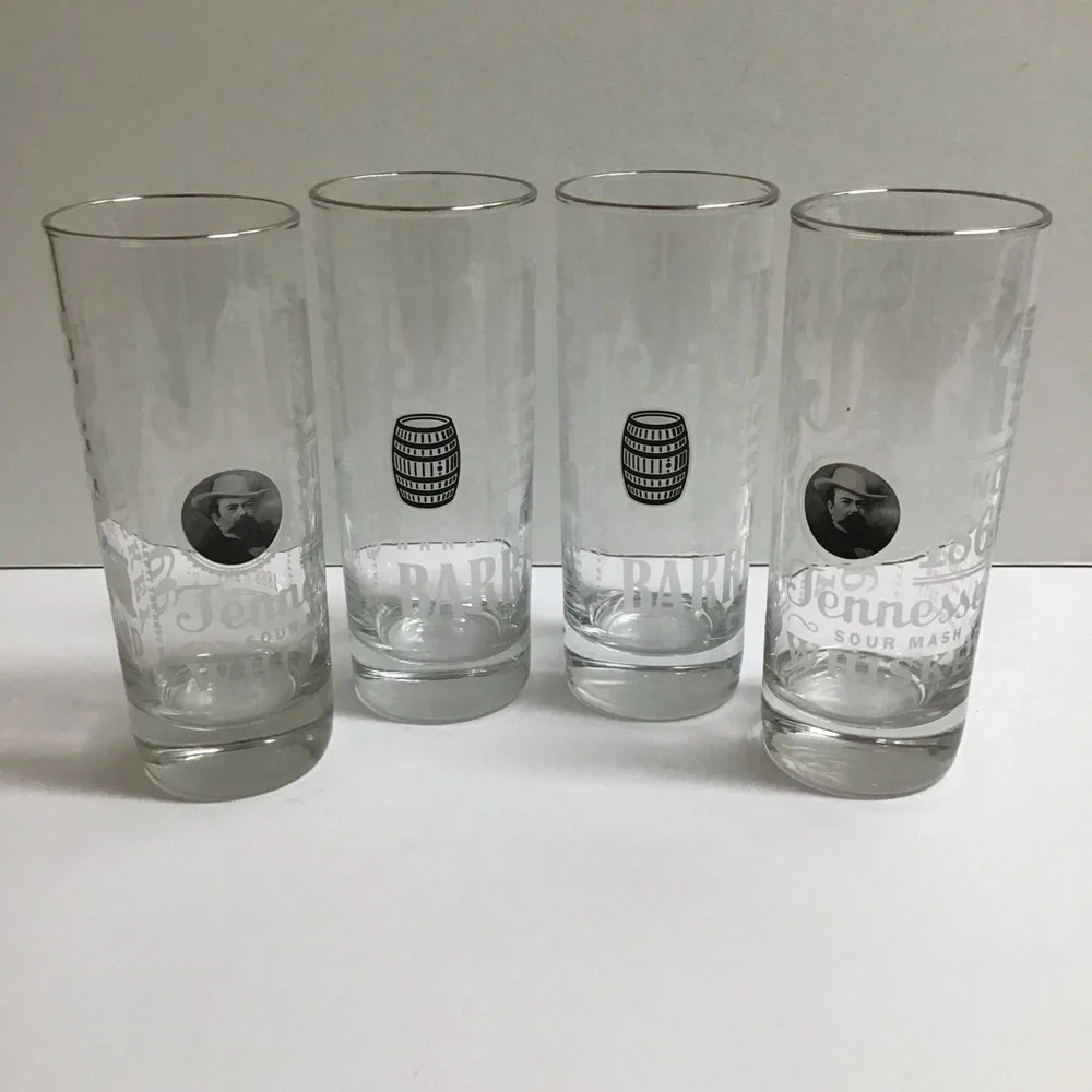 Jack Daniels Whiskey 4 Highball Tumbler Glasses Tall Boy 10 oz Old No. 7 Bar USA